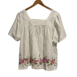 Matilda Jane Floral Embroidered Blouse Short Sleeve White